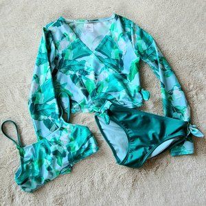 3-Piece Girls Green Tropical Swim Set - Art Class™ | Size Medium